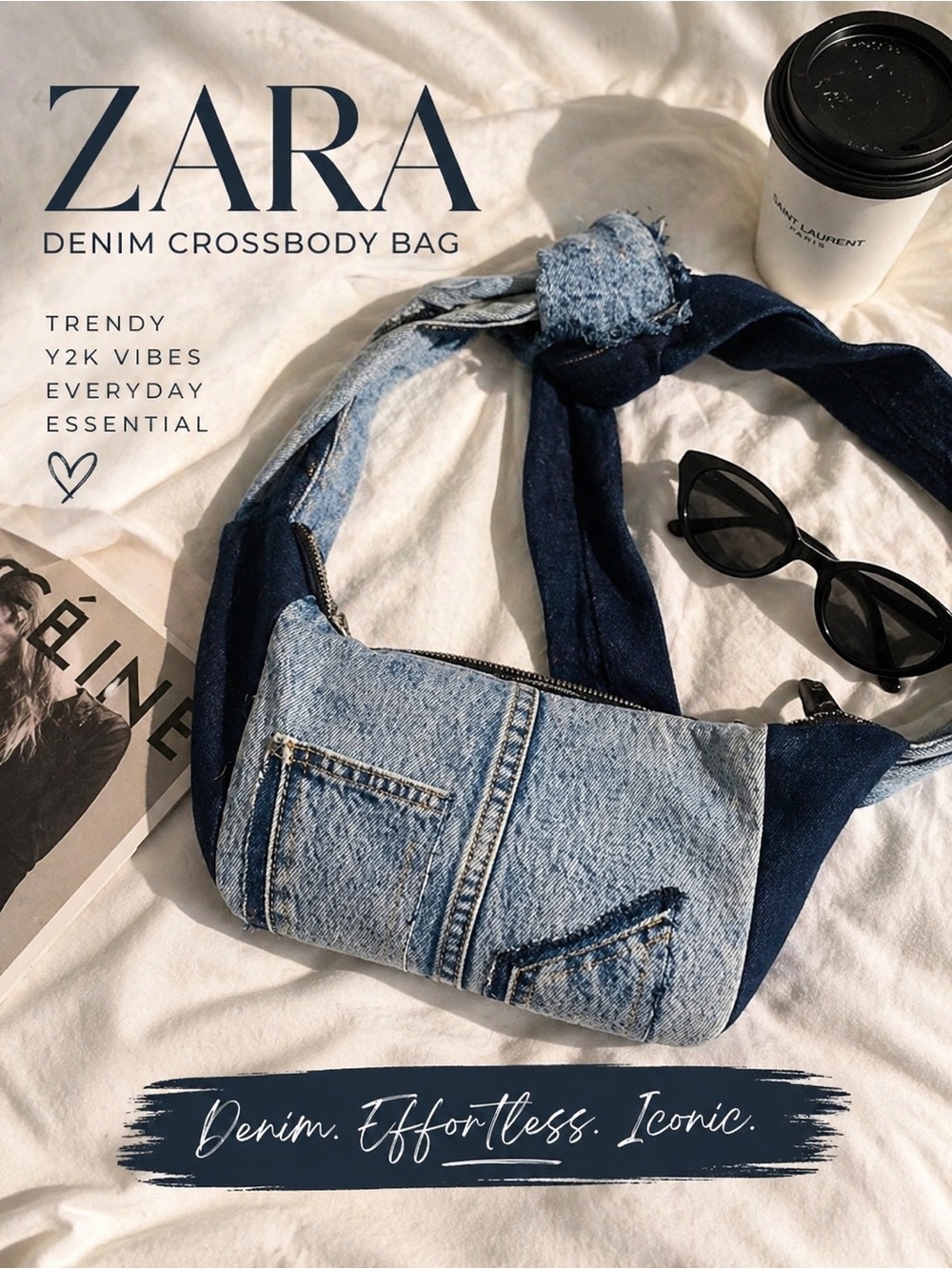 Zara Patchwork Denim Shoulder Bag | Elevated Street Style | Chic It-Girl